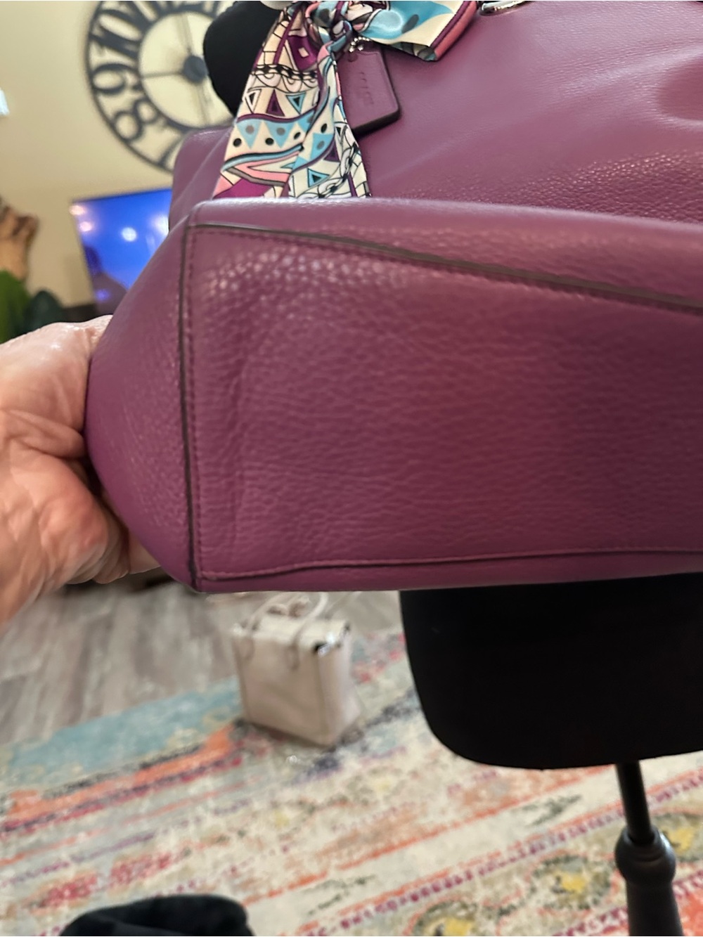 COACH Town Tote Purple Pebbled Leather Tote - Picture 9 of 15